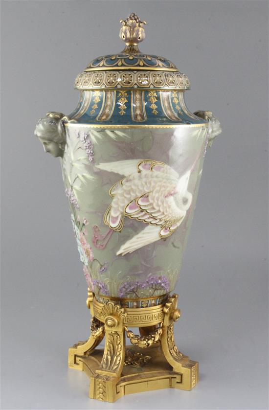 Leopold-Jules-Joseph Gely (French, 1820-1893) for Sevres - a fine Japonaise pate-sur-pate vase, c.1867, total height 47cm